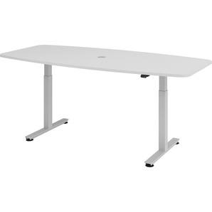 bümö elektrisch höhenverstellbarer Konferenztisch grau 220x103 cm -  Besprechungstisch rund-oval, grosser elektrischer Meeting-Tisch höhenverstellbar für Konferenz & Besprechungsraum