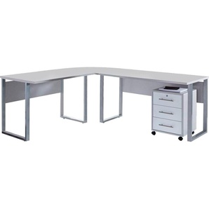 Büro-Set BMG MÖBEL Tabor Arbeitsmöbel-Sets grau (grau, weiß hochglanz) Büromöbel-Sets