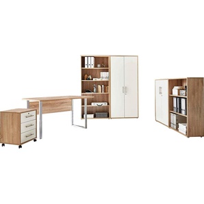 Büro-Set BMG MÖBEL Tabor Mini Kombi 1 Arbeitsmöbel-Sets weiß (eiche sonoma, weiß) Büromöbel-Sets