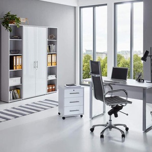 Büro-Set BMG MÖBEL Tabor Mini Kombi 3 Arbeitsmöbel-Sets grau (lichtgrau, weiß hg) Büromöbel-Sets Arbeitsmöbel-Sets