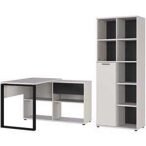 Büro-Set GERMANIA Fenton Arbeitsmöbel-Sets Gr. H/T: 197 cm x 117 cm, beige (kaschmir, schwarz) Büromöbel-Sets inkl. Schreibtisch mit integriertem Sideboard und Aktenschrank