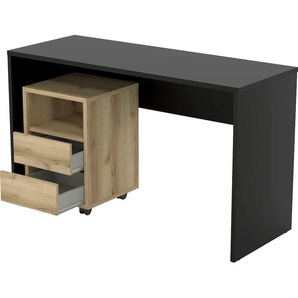 Büro-Set HELVETIA Agapi Arbeitsmöbel-Sets Gr. B/H/T: 130 cm x 75 cm x 50 cm, schwarz (schwarz, eiche grand natural) Büromöbel-Sets
