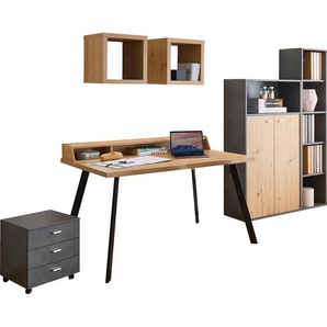 Büro-Set MÄUSBACHER Big System Office Arbeitsmöbel-Sets grau (asteiche, schwarzstahl, graphit) Büromöbel-Sets