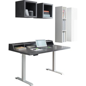 Büro-Set MÄUSBACHER Big System Office Arbeitsmöbel-Sets grau (weiß matt, graphit) Büromöbel-Sets Schreibtisch höhenverstellbar