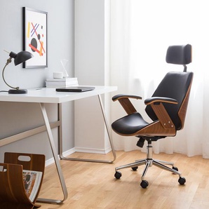 Bürodrehstuhl Viiki 66 x 121 x 71cm Schwarz/Schwarz/Walnuss