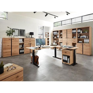 Büromöbel Set 10-teilig SARINA-36 mit höhenverstellbarem Winkelschreibtisch in Altesche teilmassiv