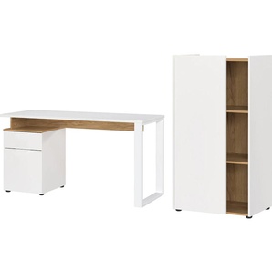 Büromöbel-Set ANDAS Njavve bestehend aus Schreibtisch Arbeitsmöbel-Sets Gr. B/H/T: 217 cm x 115 cm x 61 cm, weiß (weiß, navarra, eiche, nachbildung) Büromöbel-Sets