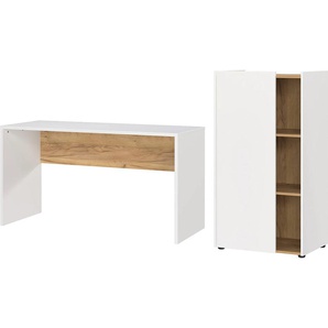 Büromöbel-Set ANDAS Njavve bestehend aus Wangenschreibtisch Arbeitsmöbel-Sets Gr. B/H/T: 217 cm x 115 cm x 60 cm, weiß (weiß, navarra, eiche, nachbildung) Büromöbel-Sets