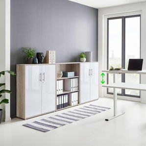 Büromöbel-Set BMG MÖBEL Tabor Arbeitsmöbel-Sets beige (eiche sonoma, weiß matt, tisch weiß) Büromöbel-Sets mit elektrisch höhenverstellbarem Schreibtisch