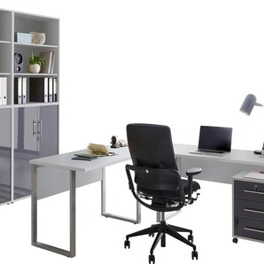 Büromöbel-Set BMG MÖBEL Tabor Arbeitsmöbel-Sets grau (lichtgrau, anthrazit hochglanz) Büromöbel-Sets
