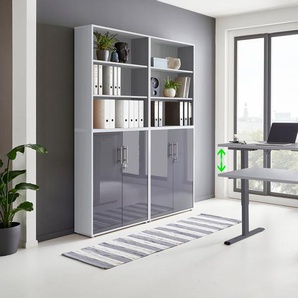 Büromöbel-Set BMG MÖBEL Tabor Arbeitsmöbel-Sets grau (lichtgrau, anthrazit hochglanz) Büromöbel-Sets mit elektrisch höhenverstellbarem Schreibtisch