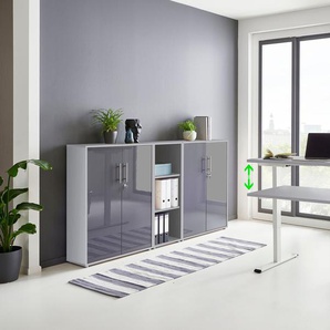 Büromöbel-Set BMG MÖBEL Tabor Arbeitsmöbel-Sets grau (lichtgrau, anthrazit hochglanz) Büromöbel-Sets mit elektrisch höhenverstellbarem Schreibtisch