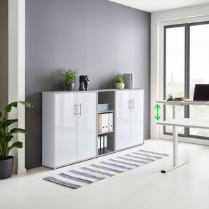 Büromöbel-Set BMG MÖBEL Tabor Arbeitsmöbel-Sets grau (lichtgrau, weiß hochglanz, tisch weiß) Büromöbel-Sets mit elektrisch höhenverstellbarem Schreibtisch