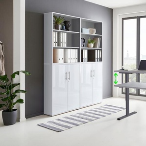 Büromöbel-Set BMG MÖBEL Tabor Arbeitsmöbel-Sets grau (lichtgrau, weiß hochglanz) Büromöbel-Sets mit elektrisch höhenverstellbarem Schreibtisch