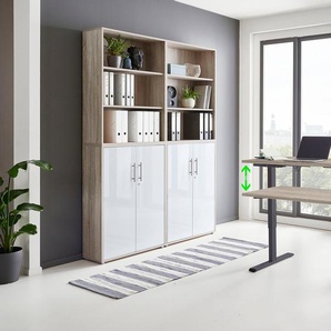 Büromöbel-Set BMG MÖBEL Tabor Arbeitsmöbel-Sets weiß (eiche sonoma, hochglanz) Büromöbel-Sets mit elektrisch höhenverstellbarem Schreibtisch