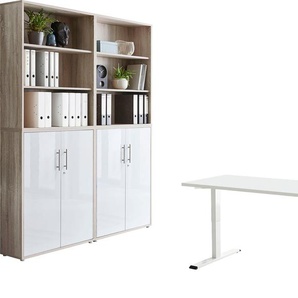 Büromöbel-Set BMG MÖBEL Tabor Arbeitsmöbel-Sets weiß (eiche sonoma, hochglanz, tisch weiß) Büromöbel-Sets mit elektrisch höhenverstellbarem Schreibtisch