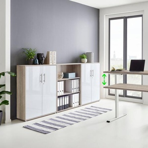 Büromöbel-Set BMG MÖBEL Tabor Arbeitsmöbel-Sets weiß (eiche sonoma, matt) Büromöbel-Sets mit elektrisch höhenverstellbarem Schreibtisch