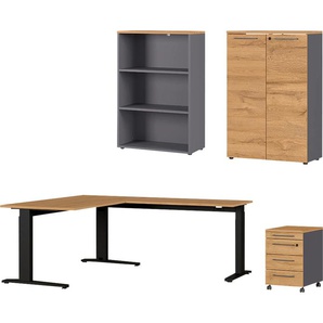 Büromöbel-Set GERMANIA GW-Agenda Arbeitsmöbel-Sets grau (lichtgrau, silber, lichtgrau, schwarz, graphit, grandson, eiche, nachbildung) Büromöbel-Sets