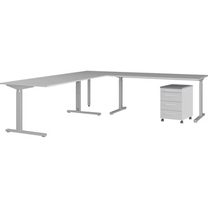Büromöbel-Set GERMANIA GW-Profi 2.0 Arbeitsmöbel-Sets grau (lichtgrau, grandson, eiche, nachbildung, silber) Büromöbel-Sets
