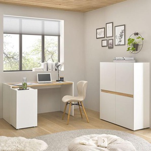 Büromöbel Set weiß mit Eiche CRISP-61 modern 3-teilig mit Schreibtisch