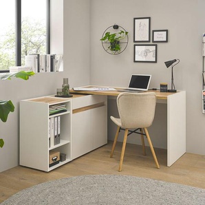 Büromöbel Set weiß mit Eiche CRISP-61 modern 3-teilig mit Schreibtisch