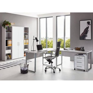 Büroset II 5-teilig Grau/Lichtgrau/Matt Weiß