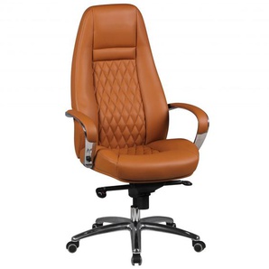 Buerostuhl AUSTIN Echt-Leder Caramel Schreibtischstuhl 120KG Chefsessel hohe Rueckenlehne mit Kopfstuetze X-XL