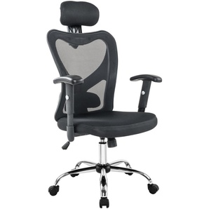 Bürostuhl Chrom, Nylon, Mesh und Polyurethan Schwarz