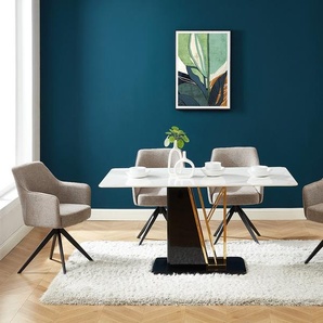 Bürostuhl Drehstuhl mit Armlehnen 6er-Set - Stoff & Metall - Taupe - KONYA