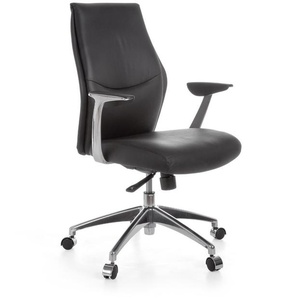 Buerostuhl Echtleder Schwarz Schreibtischstuhl X-XL 120kg Synchronmechanik Chefsessel Kopfstuetze ergo