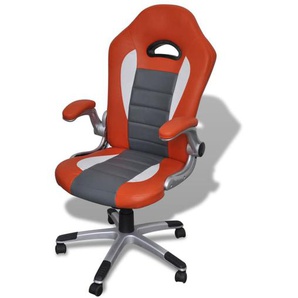 Bürostuhl, ergonomischer Bürostuhl, Drehstuhl, Chefsessel, 360° drehbar, höhenverstellbar, Büro-Wippfunktion Orange Baumwolle: 15%, Polyurethan: 50%, PVC: 35% 63x70x114 -124 cm (LxBxH)