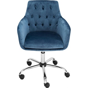 Bürostuhl INOSIGN Perry Stühle Gr. B/H/T: 58 cm x 78 cm x 54 cm, Samtstoff, Metall, blau (dunkel blau, metall (chromoberfläche)) Drehstühle Stühle eleganter Samtstuhl, gepolstert