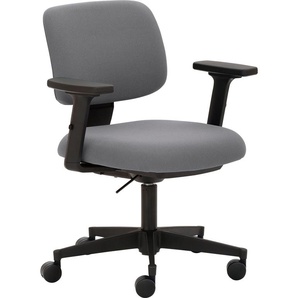 Bürostuhl MAYER SITZMÖBEL myMUSIC Stühle Gr. B/H: 65 cm x 74 cm, 1 St., Struktur (recyceltes Polyester) uni, 2D-Armlehnen-3D-Sitzkomfort für dynamisches Sitzen-Sitztiefenverstellung + Kunststoff, grau (grau, schwarz) Drehstühle Dynamisches Sitzen