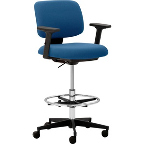 Bürostuhl MAYER SITZMÖBEL myMUSIC Stühle Gr. B/H: 65 cm x 88 cm, 1 St., Struktur (recyceltes Polyester) uni, 2D-Armlehnen-3D-Sitzkomfort für dynamisches Sitzen-Sitztiefenverstellung-Teppichbodenrollen + Kunststoff, blau (blau, schwarz) Drehstühle