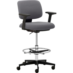 Bürostuhl MAYER SITZMÖBEL myMUSIC Stühle Gr. B/H: 65 cm x 88 cm, 1 St., Struktur (recyceltes Polyester) uni, 2D-Armlehnen-3D-Sitzkomfort für dynamisches Sitzen-Sitztiefenverstellung-Teppichbodenrollen + Kunststoff, grau (grau, schwarz) Drehstühle