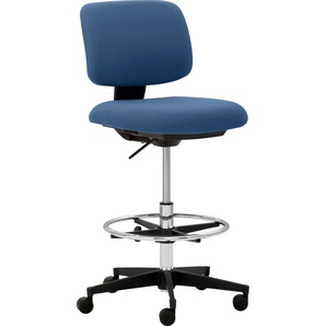 Bürostuhl MAYER SITZMÖBEL myMUSIC Stühle Gr. B/H: 65 cm x 88 cm, 1 St., Struktur (recyceltes Polyester) uni, 3D-Sitzkomfort für dynamisches Sitzen-Sitztiefenverstellung-Teppichbodenrollen + Kunststoff, blau (blau, schwarz) Drehstühle