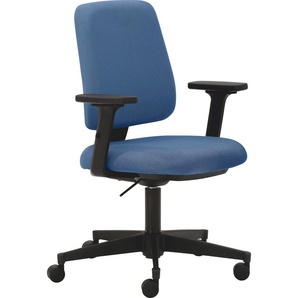Bürostuhl MAYER SITZMÖBEL myMUSIC Stühle Gr. B/H: 65 cm x 97 cm, 1 St., Struktur (recyceltes Polyester) uni, 2D-Armlehnen-3D-Sitzkomfort für dynamisches Sitzen-Sitztiefenverstellung + Kunststoff, blau (blau, schwarz) Drehstühle