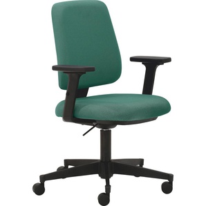 Bürostuhl MAYER SITZMÖBEL myMUSIC Stühle Gr. B/H: 65 cm x 97 cm, 1 St., Struktur (recyceltes Polyester) uni, 2D-Armlehnen-3D-Sitzkomfort für dynamisches Sitzen-Sitztiefenverstellung + Kunststoff, blau (petrol, schwarz) Drehstühle