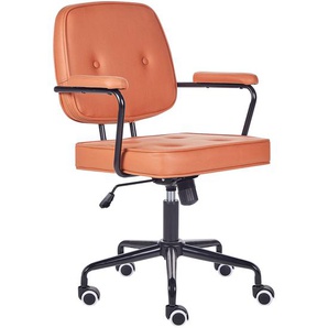Bürostuhl Orange Kunstleder mit Gebremsten Rollen Armlehnen Höhenverstellbar Klssisch Retro Arbeitsstuhl Home-Office Wohnzimmer