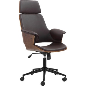 Bürostuhl PLACES OF STYLE Elijah Stühle Gr. B/H/T: 65 cm x 120 cm x 68 cm, 1 St., Kunstleder Lederoptik, Metall-Kunststoff, braun (braun, schwarz) Drehstühle mit Pappelholz Schale, Sitzhöhe 46-56 cm