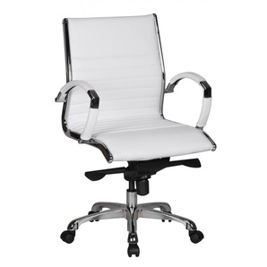 Buerostuhl SALZBURG 2 Bezug Echtleder Weiss Design Schreibtischstuhl X-XL 120kg Chefsessel hoehenverstellbar Drehstuhl ergonomisch mit Armlehnen Polster niedrige Ruecken-Lehne Wippfunktion niedrig