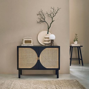 Buffet aus massivem Mangoholz in Schwarz und Rohrgeflecht 100 cm