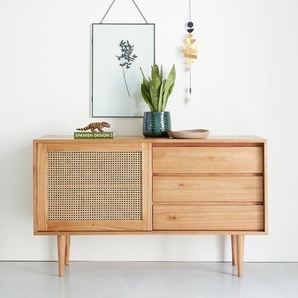 Buffet aus massivem Mindi und Rohrgeflecht 135 cm