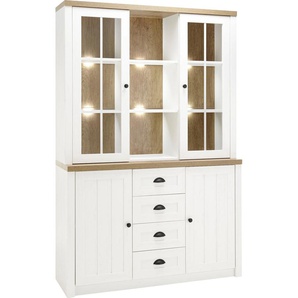 Buffet HOME AFFAIRE Beauvais Schränke Gr. B/H/T: 130 cm x 196 cm x 43 cm, 4 St., weiß (weiß pinie, applikation eichefarben dekor) Buffet Buffetschrank Anrichten Buffets Schränke Höhe ca. 198 cm