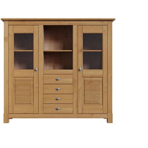 Buffet HOME AFFAIRE Rauna Schränke Gr. B/H/T: 146 cm x 134 cm x 38 cm, 3 St., Komplettausführung, beige (natur) Anrichten Buffets Aus massiver Kiefer, Türen mit Glaseinsätzen