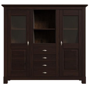 Buffet HOME AFFAIRE Rauna Schränke Gr. B/H/T: 146 cm x 134 cm x 38 cm, 3 St., Komplettausführung, braun (dunkelbraun) Anrichten Buffets Aus massiver Kiefer, Türen mit Glaseinsätzen