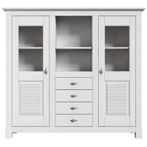 Buffet HOME AFFAIRE Rauna Schränke Gr. B/H/T: 146 cm x 134 cm x 38 cm, 3 St., Komplettausführung, weiß Anrichten Buffets Aus massiver Kiefer, Türen mit Glaseinsätzen