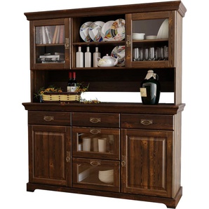 Buffet HOME AFFAIRE Ruegen Schränke Gr. B/H/T: 145 cm x 168 cm x 40 cm, 2 St., Komplettausführung, braun (dunkelbraun) Buffet Buffetschrank Anrichten Buffets Schränke aus Massivholz, im Landhausstil Bestseller