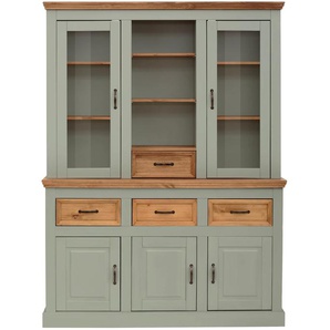 Buffet HOME AFFAIRE Selma Schränke Gr. B/H/T: 145 cm x 192 cm x 38 cm, 5 St., grün (salbei grün, gebeizt) Anrichten Buffets aus massivem Kifernholz, mit Griffen antikisiertem Metall