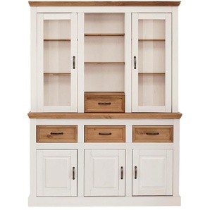 Buffet HOME AFFAIRE Selma Schränke Gr. B/H/T: 145 cm x 192 cm x 38 cm, 5 St., weiß (weiß, gebeizt) Anrichten Buffets aus massivem Kiefernholz, mit Griffen antikisiertem Metall